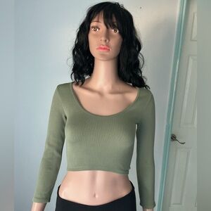 Zara Sage Green Ribbed Crop Top